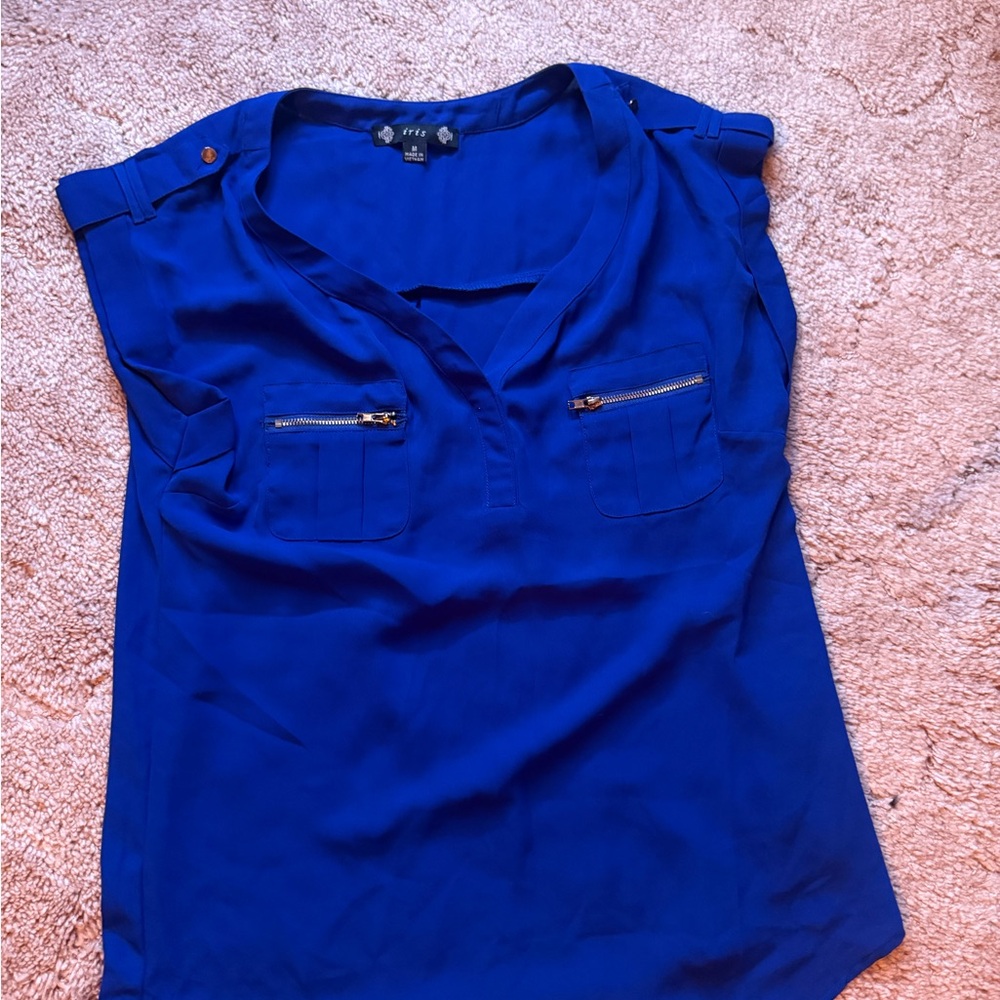 Iris Royal Blue Blouse with Zipper Accents